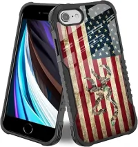 Capa para iPhone SE 2020/6/7/8 com estampa de bandeira americana de folha de veado camuflada para [cantos à prova de choque] [antiarranhões] [antiderrapante] capa protetora de nível militar para iPhone SE 2nd/6/7/8 - Bandeira dos EUA camuflada