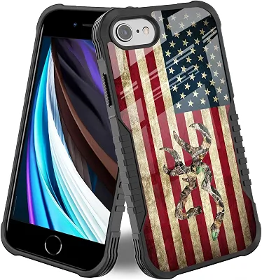 Capa para iPhone SE 2020/6/7/8 com estampa de bandeira americana de folha de veado camuflada para [cantos à prova de choque] [antiarranhões] [antiderrapante] capa protetora de nível militar para iPhone SE 2nd/6/7/8 - Bandeira dos EUA camuflada