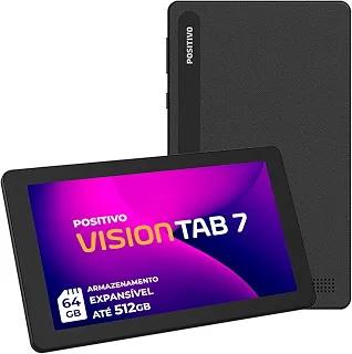 Tablet Positivo Vision TAB 7 - Processador Octa-Core 3GB RAM 64GB Armazenamento, Tela 7' IPS, Bateria 3100mAh, Android 14 Go, Wi-fi - Preto