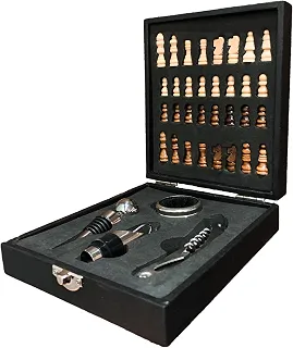 Kit Acessórios Vinho Presente Diferente Abridor Jogo Xadrez Maleta MDF SHOP ZIN.GO
