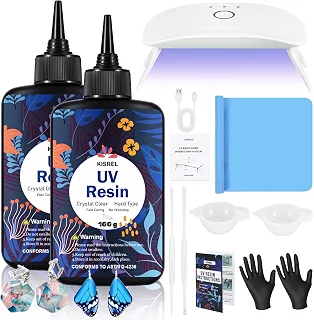 Kit de Resina UV com Luz - 200g Kit de Resina UV de Cura Ultravioleta de Tipo Rígido Cristalino Atualizado, 8 Lâmpadas de LED UV, Resina UV com Luz para Criação de Joias Artesanais