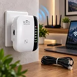 Extensor de Sinal WiFi 300Mbps com Porta Ethernet, Repetidor e Amplificador de Internet Sem Fio, Booster de Alcance para Casa, Cobertura até 3000m² e 35 Dispositivos, Fácil Configuração, 110V/220V
