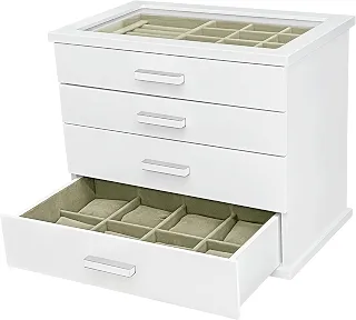 Reluz Art Gaveteiro Porta Joias Jullie Forrado em Veludo com 4 Gavetas (Branco/Bege)
