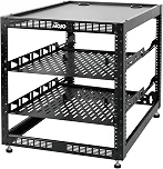 Tecmojo Rack de rede de estrutura aberta 12U para equipamentos de TI e AV, suporte AV no chão ou na parede, com 2 prateleiras de rack 1U e ferragens de montagem, rack de rede para dispositivos de rede