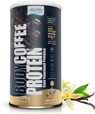 EQUALIV Body Coffee Protein - Café Funcional Proteico Sabor Baunilha com Notas de Avelã - Cafeína de Liberação Gradual - 8,4g de Proteína por Porção - Zero Glúten - Lata 375g