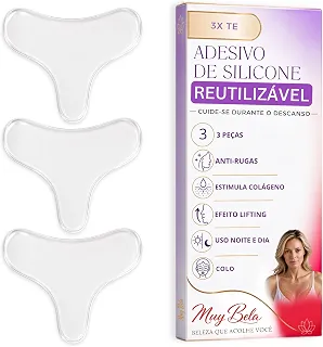 Kit 3 Adesivos Silicone Anti Rugas Colo e Peito – Efeito Lifting Enquanto Dorme Reduz Linhas de Expressão Reutilizável até 30x Alternativa Natural Muy Bela