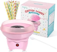 Máquina de algodão doce, mini máquina de doces para crianças, clássica máquina de doces rosa para Natal, casa, festa de família, inclui 25 palitos de algodão e colher