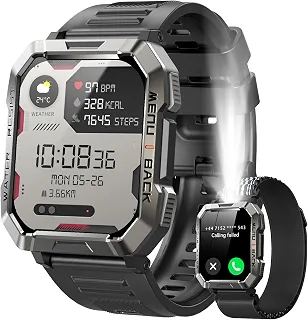 Relógio Inteligente Blackview Militar com Lanterna e Bússola - Chamadas por Bluetooth, Bateria de 100 Dias, Tela HD 2.01', Mais de 120 Modos Esportivos, Resistente à Água IP68 para Android e iPhone