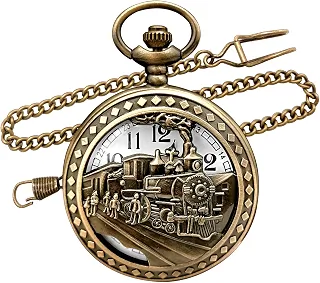 Top Fashion Relógios vintage bronze trem a vapor masculino quartzo presente relógio de bolso com corrente