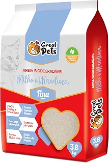 Areia Biodegradável Milho E Mandioca Fina Great Pets 3,8kg