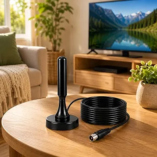 Antena Digital HDTV Interna com Cabo Coaxial Longo | Recepção UHF/VHF, HDTV Full HD e 4K