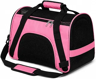 Bolsa de Transporte Dobrável para Cães e Gatos com Tela Respirável (ROSA)