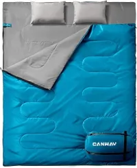 CANWAY Saco de dormir duplo, sacos de dormir para 2 pessoas para adultos, saco de dormir tamanho queen com 2 travesseiros para acampamento, mochila leve, impermeável, GG e 2GG