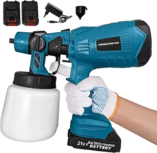 Pistola de Pintura Elétrica Sem Fio 21V com 2 Baterias, Pulverizador de Tinta Profissional com Bico para Parede, Móveis, Carro e Projetos DIY, Frasco com Capacidade de 800ml