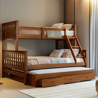 Treliche Com Cama Casal Em Madeira e Aux Casal C/Gavetas Woodstore (Castanho)