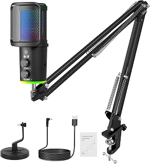 Microfone RGB,NEW USB Mic para PC/Notebook, com Arm, Condensador Mic, Aplicável Live, Podcast, Gravação de Audio, Karaoke, DJ, Gamer Youtuber