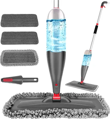 Mop Spray Com 800ml – Esfregão Com Spray De Microfibra Com 3 Refis Laváveis, Limpeza De Chão Seco E úmido, Ideal Para Cozinha, Piso Laminado, Azulejos E Madeira