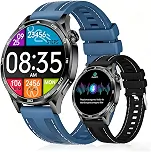 Smartwatch Relógio Inteligente com IA ChatGPT, 1.43’’ AMOLED, iOS Android, 3ATM À Prova d’Água, Monitor de Frequência Cardíaca e Sono, 100 Esportes, Inclui 2 Pulseiras (Grafite + azul)