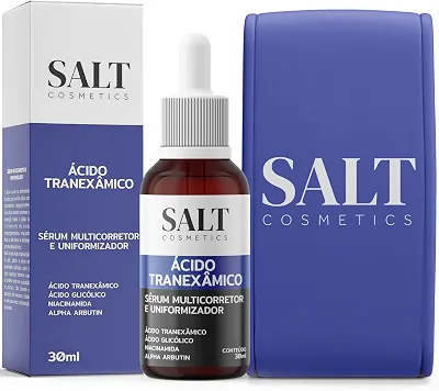 Sérum Clareador Multicorretor com Ácido Tranexâmico 6%, Ácido Glicólico 10%, Niacinamida 5% e Alpha Arbutin – Reduz Manchas e Melasma 30 ml – Salt Cosmetics