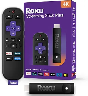 Roku Streaming Stick Plus 4K | Dispositivo de streaming para TV 4K com controle remoto por comando de voz compatível com Alexa, Siri e Google