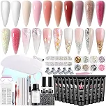 Fcozpjk Kit Completo De Gel Poly Para Unhas Com Luz UV, 12 Cores, Kit Para Iniciantes Com Gel Construtor, Moldes Duplos, Solução Deslizante, Glitter Grosso, Conjunto Para Design De Unhas