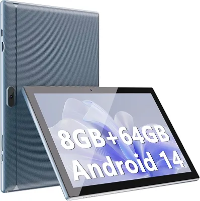 ATOZEE Tablet de 10 polegadas, tablets Android 14 8 GB de RAM, 64 GB de ROM, 1024 GB, expansão, 2 MP, câmera Bluetooth, WiFi-6, tablet de 10,1 polegadas, IPS tela HD de 10 polegadas, tela HD de 6000