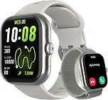 Bettdow SmartWatch GPS, Relogio Smartwatch Feminino e Masculino, 1,85 polegadas HD AMOLED, chamada Bluetooth, Esportivos relógio com voz por IA, Compatível com Android iOS, 2 Pulseiras (Prata)
