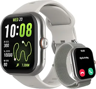 Bettdow SmartWatch GPS, Relogio Smartwatch Feminino e Masculino, 1,85 polegadas HD AMOLED, chamada Bluetooth, Esportivos relógio com voz por IA, Compatível com Android iOS, 2 Pulseiras (Prata)