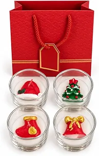 Kit Presente Natal DUADELI 5 itens 4 Velas Decorativas e Sacola de Presente