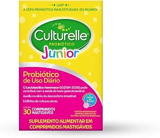 Culturelle Probiótico Júnior, Com Lactobacilos, Sem Glúten, Sem Lactose, Para Crianças a partir de 3 anos, Sabor Frutas Vermelhas, 30 Comprimidos Mastigáveis