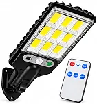 Luminária Solar de Parede 9 COB LED com Sensor de Presença e Controle Remoto 3 Modos de Iluminação Luz Externa Resistente à Água para Jardim Garagem Quintal Corredor e Entrada