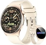 Bettdow Smartwatch feminino Redondo AMOLED 1.43' - Relógio Inteligente com Chamadas Bluetooth, 178+ Modos Esportivos, IP68 à Prova d‘Água, Compatível Android/iOS (Bege)