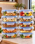 Kit 10 Potes Herméticos de Vidro 640ml com Tampa 4 Travas e Anel de Vedação, Potes para Alimentos, Marmitas, Refeições e Organização de Geladeira