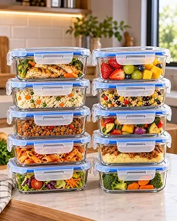 Kit 10 Potes Herméticos de Vidro 640ml com Tampa 4 Travas e Anel de Vedação, Potes para Alimentos, Marmitas, Refeições e Organização de Geladeira
