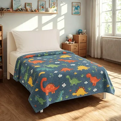 Manta Que Brilha no Escuro Infantil Coberta Solteiro Cobertor Aveludado Tecido Macio Qualidade Premium Mantinho Neon (Solteiro, Dinossauro)