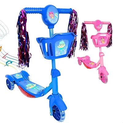Patinete Infantil 3 Rodas com Luzes Led e Cesta Emite Som Musical Altura Regulável e Freio Traseiro (AZUL)
