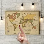 Pôster Mapa-Múndi Vintage A1 (84x59cm) + 220 Pins Adesivos p/Marcar suas Viagens