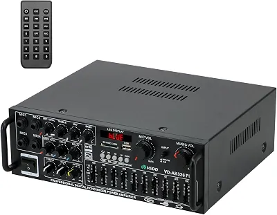 VEDO Amplificador de potência Bluetooth 2.1 de 300 W, 12 V, 110 V/220 V para áudio automotivo e residencial, com controle remoto e subwoofer