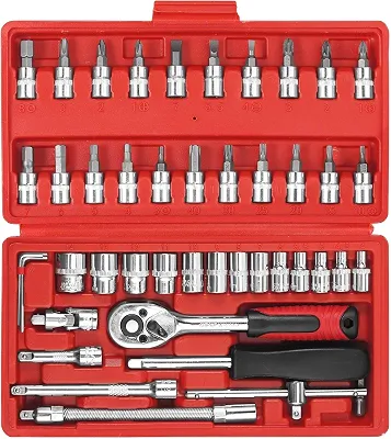 Kit de Ferramentas 46 Peças com Chaves Catraca Reversível e Soquetes – Conjunto Profissional com Maleta Organizadora