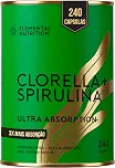 Clorella & Spirulina, Elemental Nutrition, Microalgas em Cápsulas, Fórmula Vegana – 240 Cápsulas