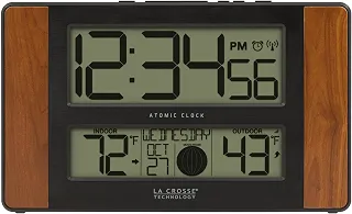 Relógio digital atômico 513-1417CH-INT com temperatura e fase da lua, 29,5 cm C x 2,5 cm L x 1,61 cm A, cereja