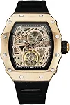 Relógio Automático Masculino Esqueleto Quadrado, Mostrador Grande, Resistente à Água 30m, Pulseira Silicone