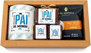 Kit Dia dos Pais Doce Videira - Caneca, Café, Trufa e Pão de Mel em Caixa Kraft