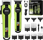 ENSSU Máquina de Cortar Cabelo Profissional 2 em 1, Cortador de Cabelo e Máquina de Acabamento Sem Fio, Display LED, Lâmina Ajustável, Kit com 10 Pentes Guia