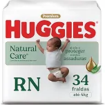 Huggies Fralda Descartável Premium Natural Care Hipoalergênica RN - 34UN
