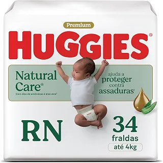 Huggies Fralda Descartável Premium Natural Care Hipoalergênica RN - 34UN