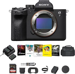 Sony Câmera sem espelho de quadro completo a7 IV (preto) - Câmera digital híbrida rápida com baterias e kit de carregador duplo, kit de software Corel, cartão de memória SDXC de 128 GB e bolsa DSLR
