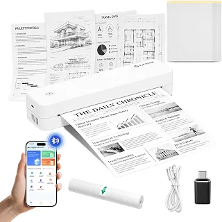 Impressora de Estêncil de Tatuagem, Impressora Térmica Portátil Sem Tinta com Bluetooth, com 1 Rolo A4 e 10 Folhas de Tatuagem, para Documentos, Etiquetas, Fotos e Tatuagens, Branco