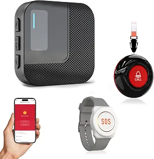 SanJie Botão de Chamada Sem Fio Wi-Fi para Cuidadores Idosos Em Casa - Sistemas de Alerta com Alertas Remotos Por Aplicativo E Compartilhamento de Dispositivos, Adequado para Idosos, Pacientes