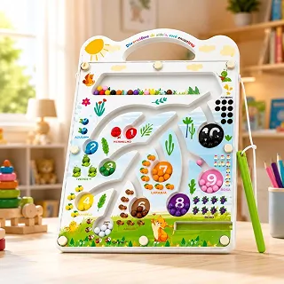Labirinto Magnético Educativo Infantil com Caneta Magnética, Prancheta de Coordenação Motora, Brinquedo Montessori para Aprender Cores, Números, Contagem, Concentração e Raciocínio